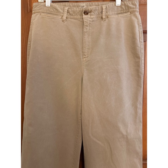Denim - Gap Jeans High-Rise Wide-Leg‎ Crop Womens 14 Tall Tan Distressed Denim Stretch